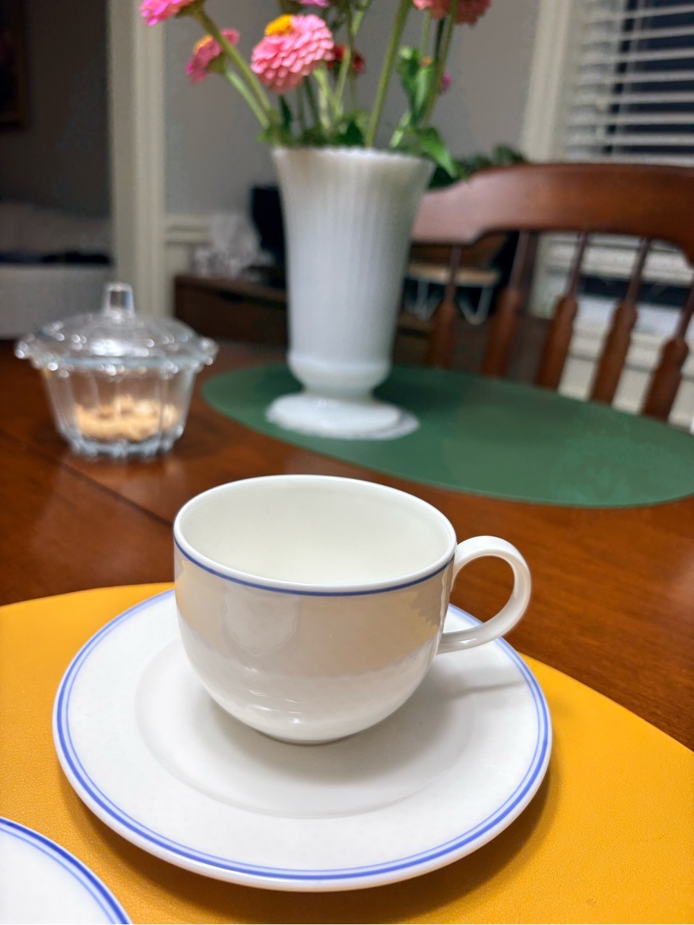 Villeroy & Boch White Porcelain Cup and Saucer with Light Blue Trim
